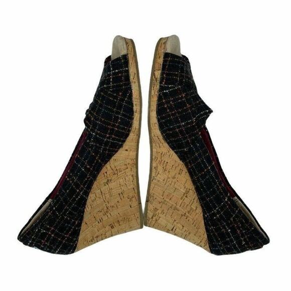 Toms Emma Classic Pump Wedge Heels Shoes Multicolor Plaid Slip On 8 M - Picture 4 of 9